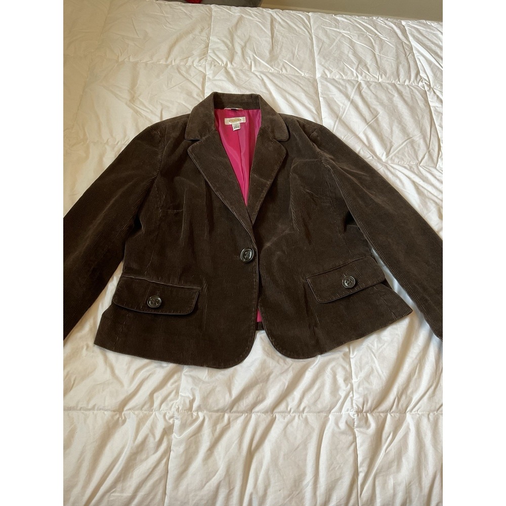 Vintage Talbot's Women's 14 Corduroy Stretch Blazer Brown Jacket Pink Preppy